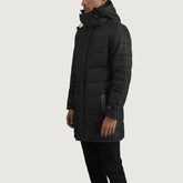 Sanen Black Leather Hooded Parka Jacket